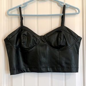 Guess Black Faux Leather Cropped Bustier Top Women NWT